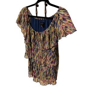 Spence Ribbon Print Chiffon Blouse Size Large Ruffle SS 
Lightweight Sheer Top